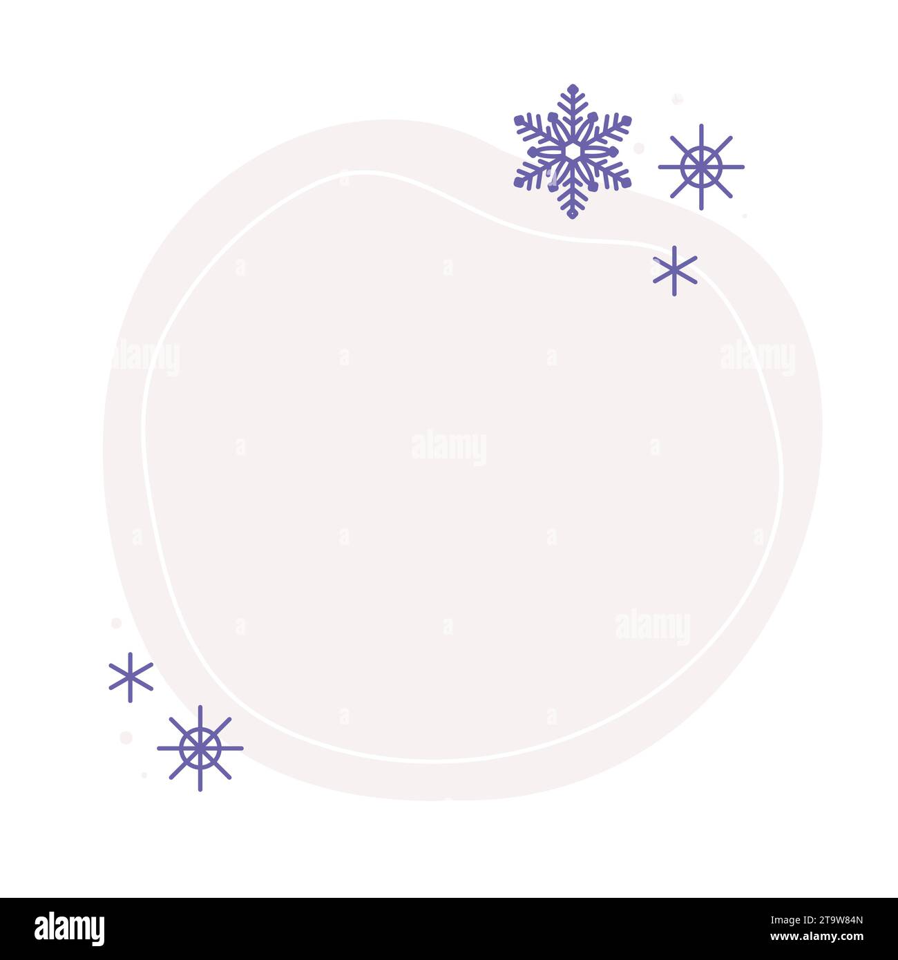 Christmas winter hand drawn beige circle frame with snowflakes. Modern minimalist aesthetic holiday element. Vector sparkle for social media or poster Stock Vector