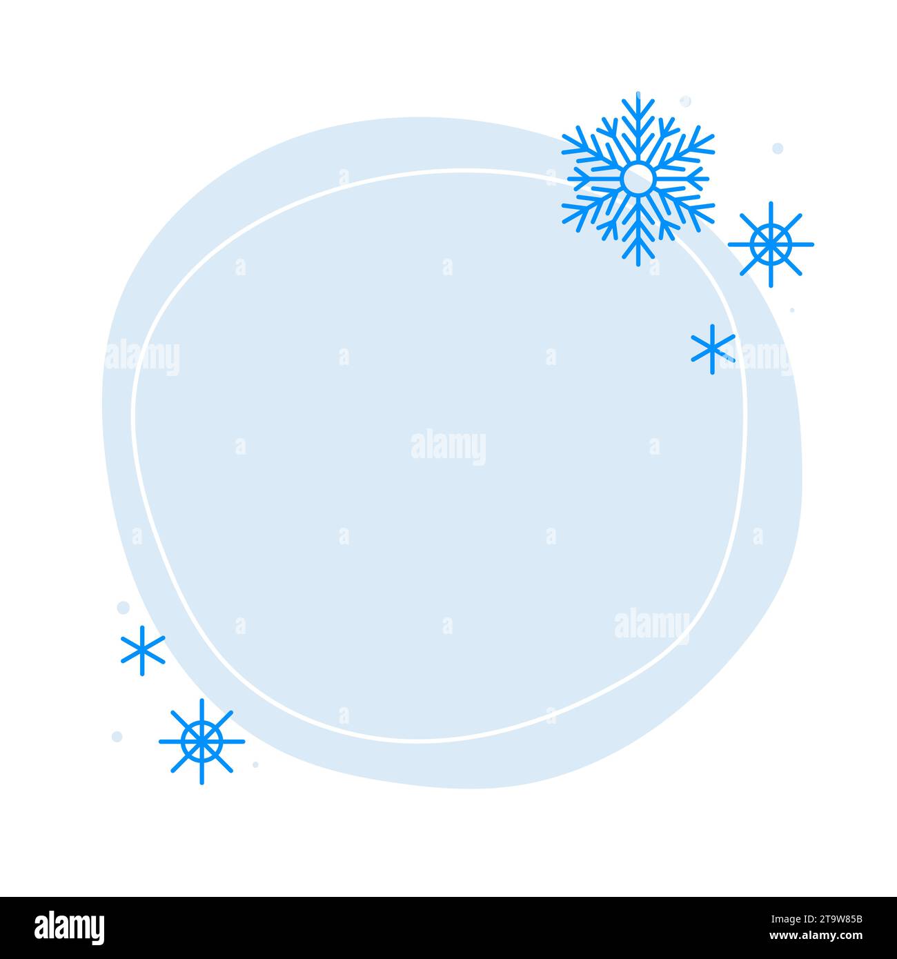 Christmas winter hand drawn blue circle frame with snowflakes. Modern ...
