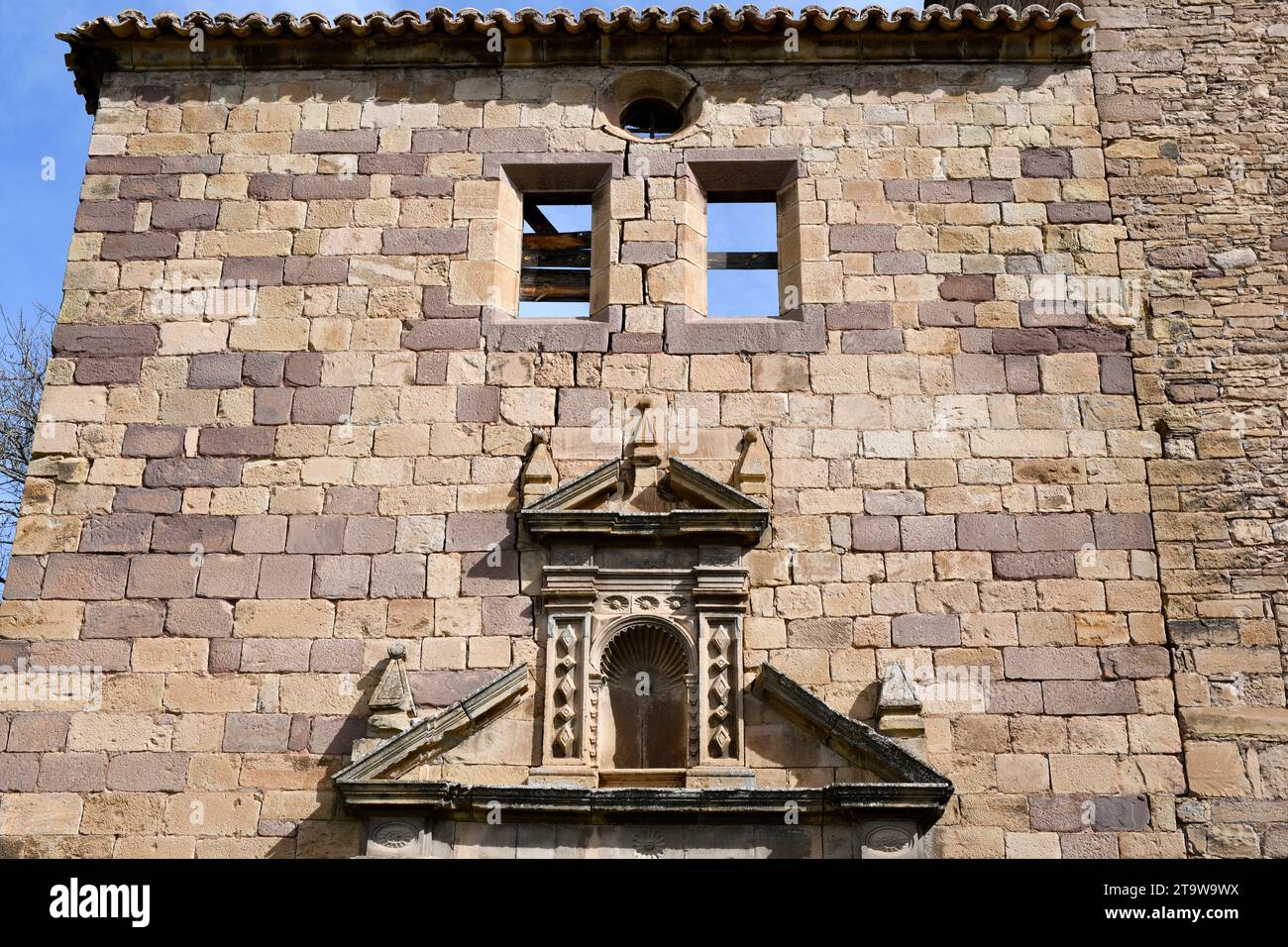Ruesta, church remains. Urriés, Cinco Villas, Zaragoza, Aragon, Spain. Stock Photo