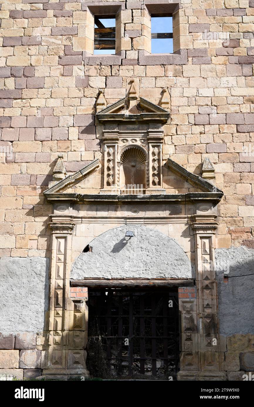 Ruesta, church remains. Urriés, Cinco Villas, Zaragoza, Aragon, Spain. Stock Photo