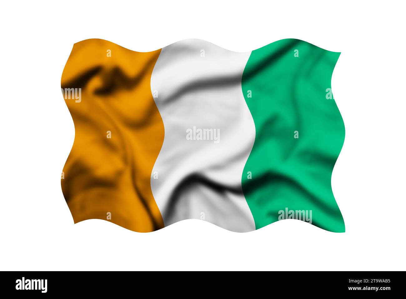 Waving flag of Ivory Coast isolated on white, Clipping Path Included Stock Photo