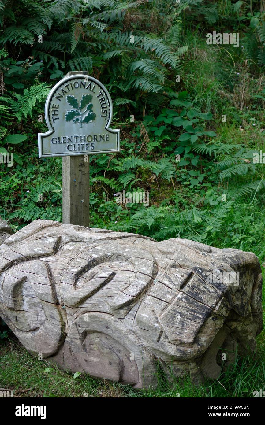 Glentorne Cliffs With Wooden Sculptures, Exmoor National Park, North Devon, England, UK in September Stock Photo
