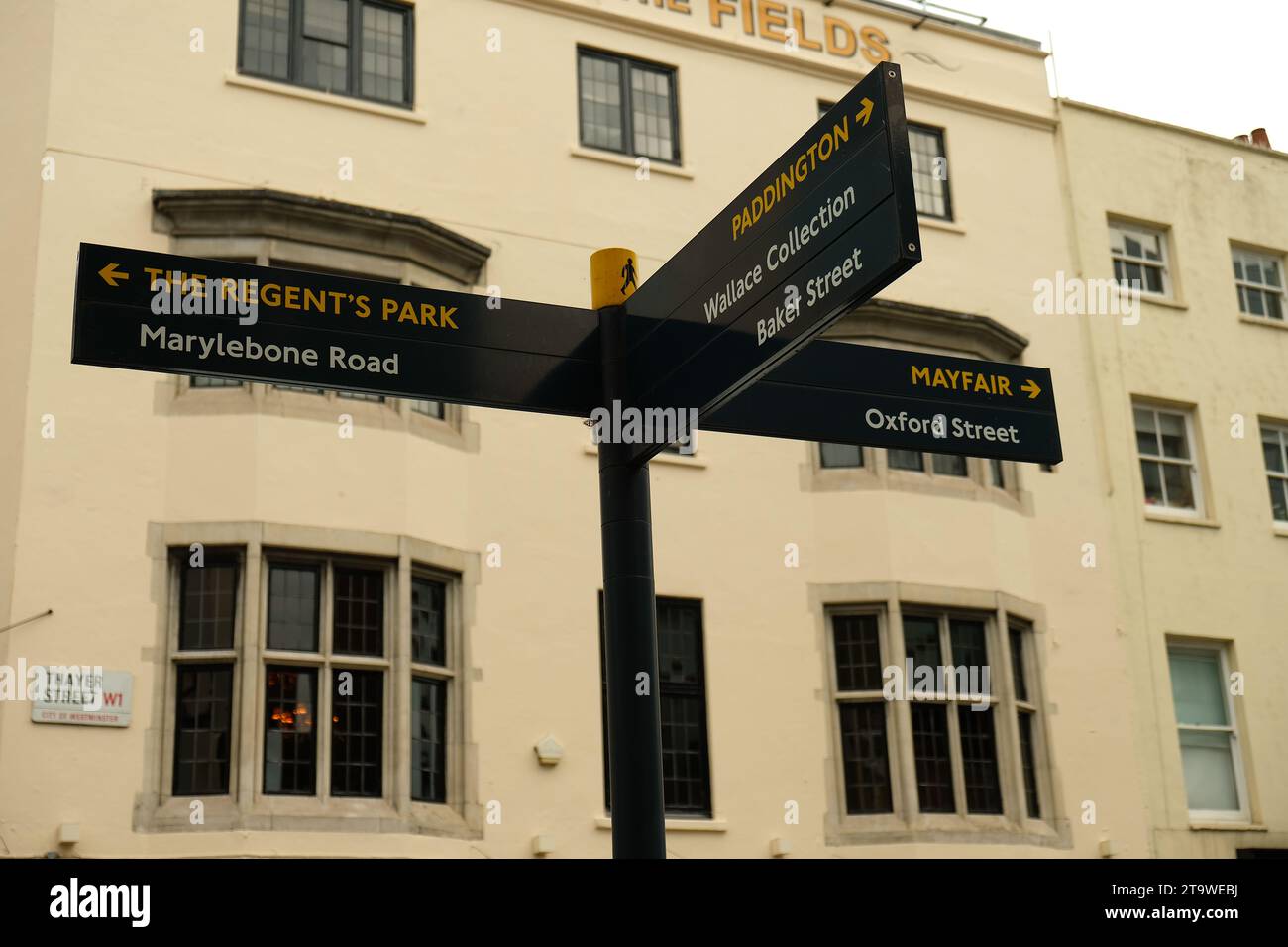 Marylebone road upon Baker street and Oxford street sign at Thayer street London, UK Stock Photo