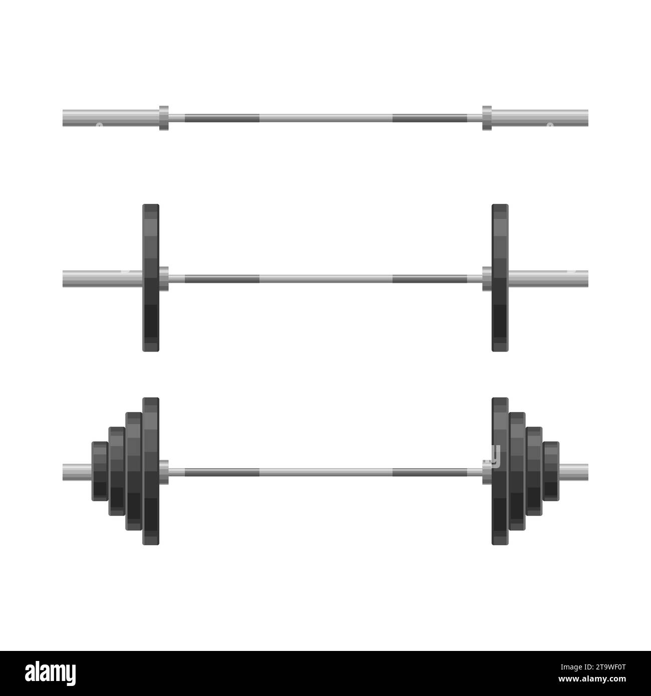 Barbell with different weights set isolated on white background
