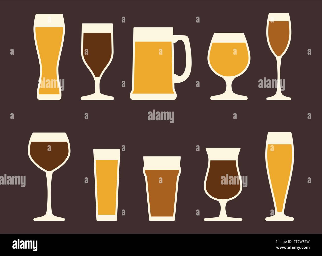 Beer glasses and mugs set. Alcoholic beverage menu collection set