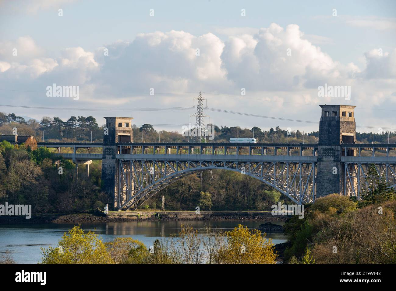 Britannia Bridge over the Menai Strait between Anglesey and mainland ...