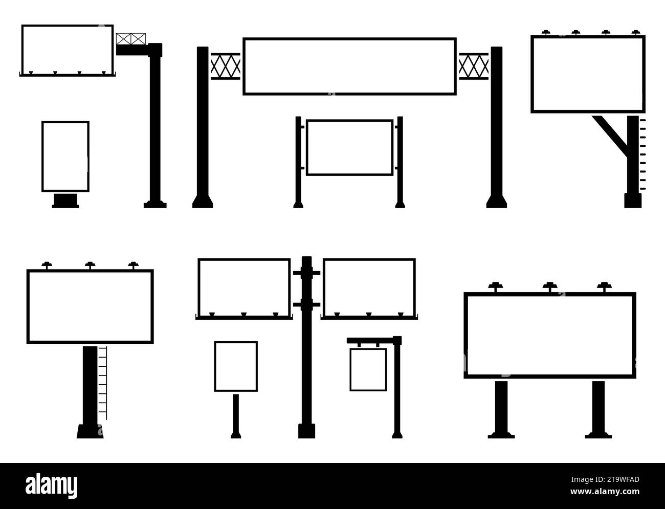 Billboard blank set icon. Empty billboard isolated on white background. City outdoor blank banner large format for advertise media. Outdoor Stock Vector