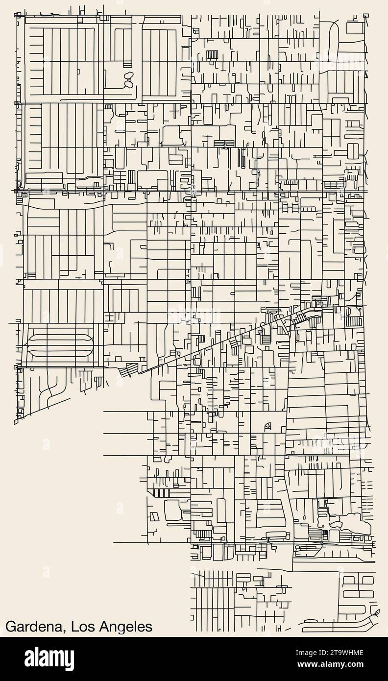 Street roads map of the CITY OF GARDENA, LOS ANGELES CITY COUNCIL Stock