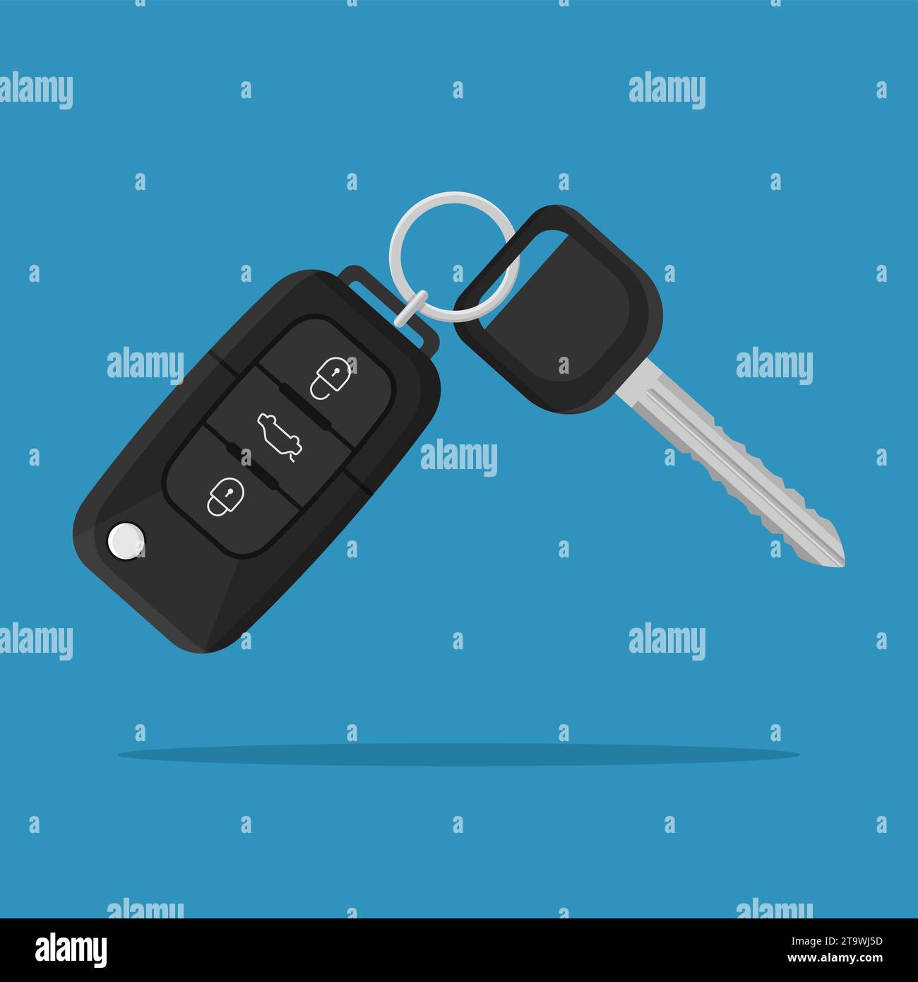 Car remote key isolated on white background. Electronic car key and alarm system. Auto lock security key. Stock Vector