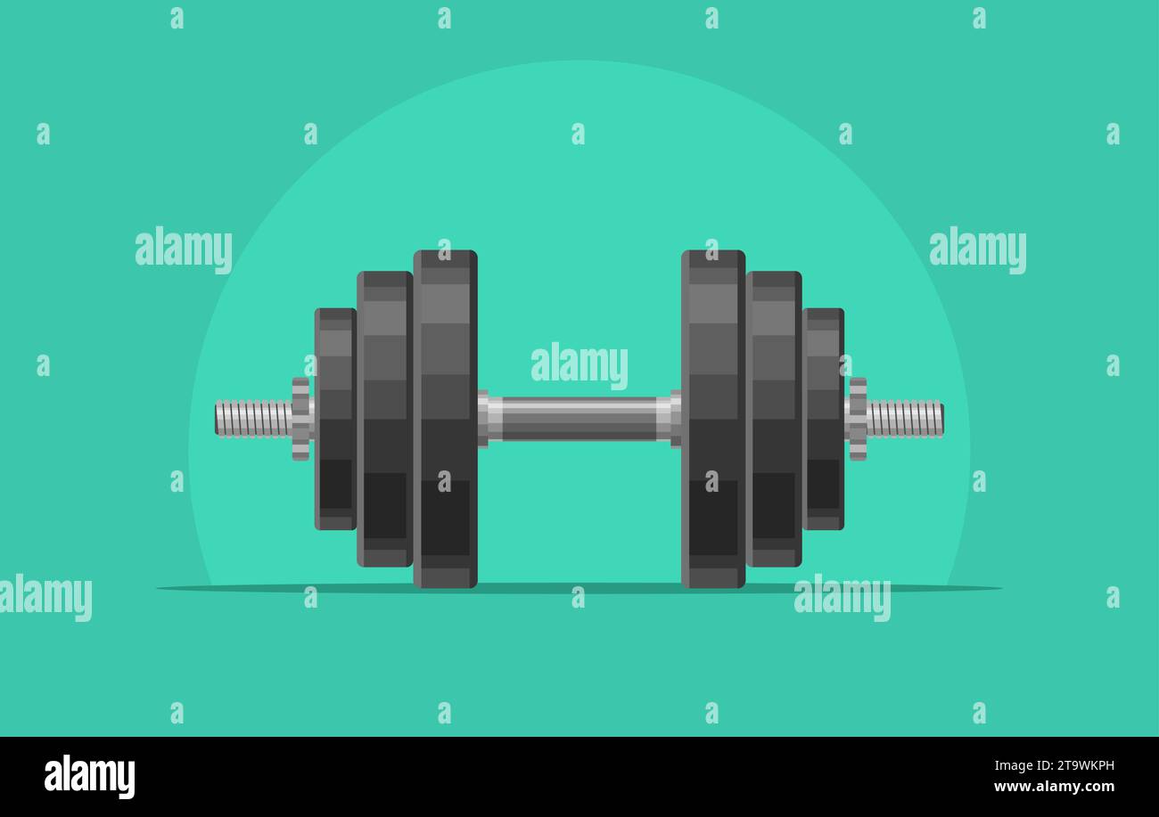 Dumbbell with removable disks isolated on green background