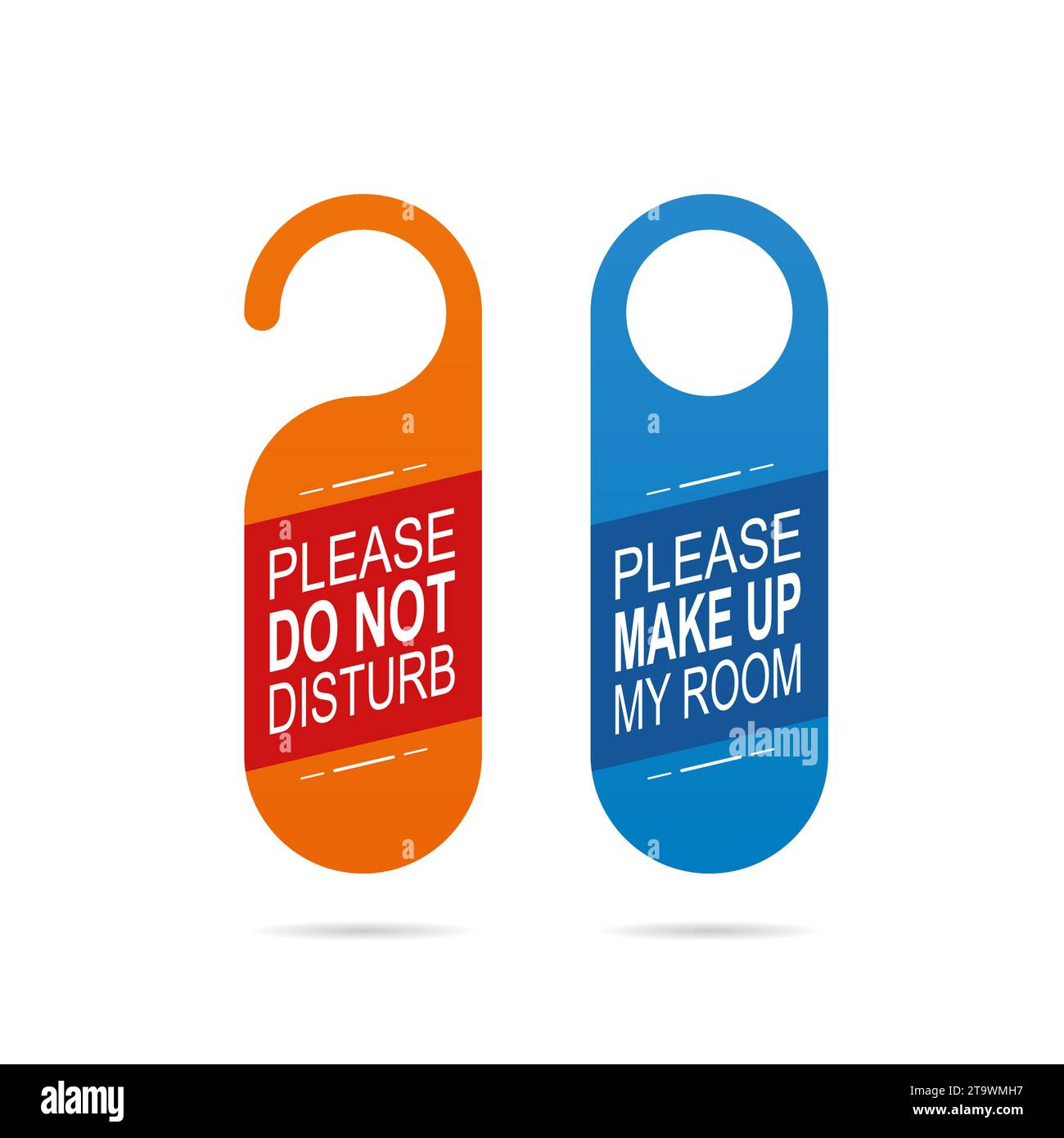 Door hanger tags for room in hotel or resort isolated on white background. Empty door flyer. Do not disturb and Make up room. Vector illistration. Stock Vector