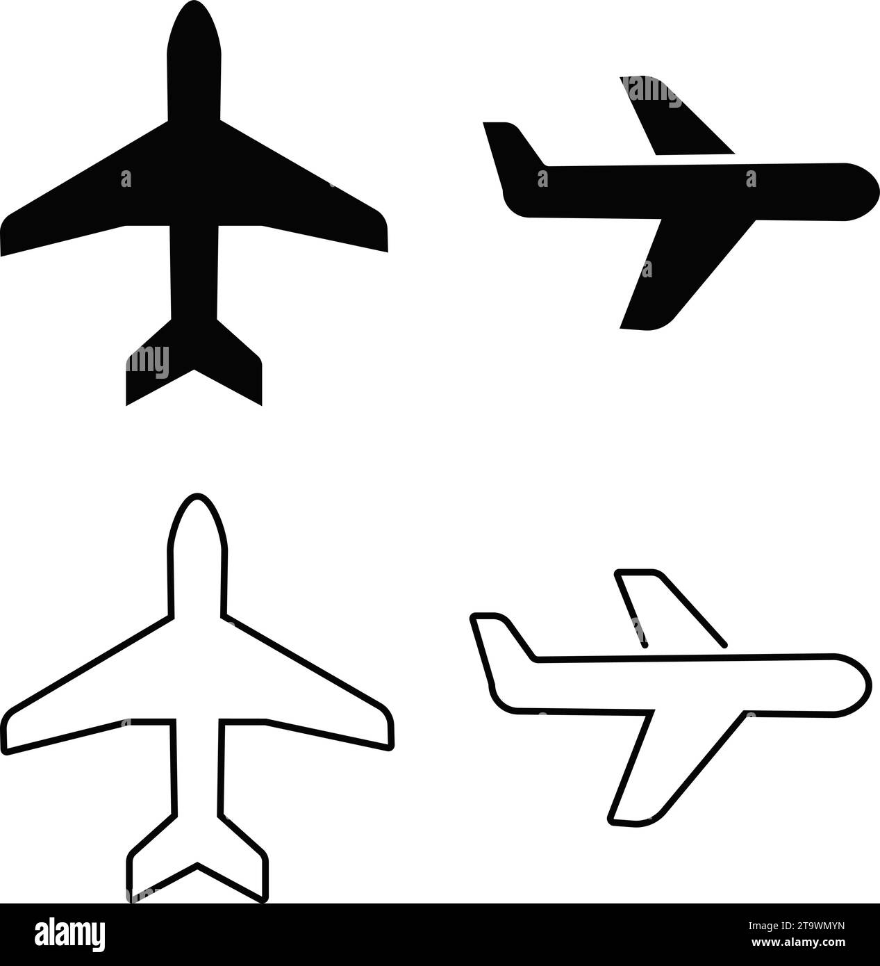 Flat and line Set of Airplane icon. Group of Aircraft. Collection of Aeroplane app button. Flight mood sign. Fly jet. Aviation airline plane Stock Vector