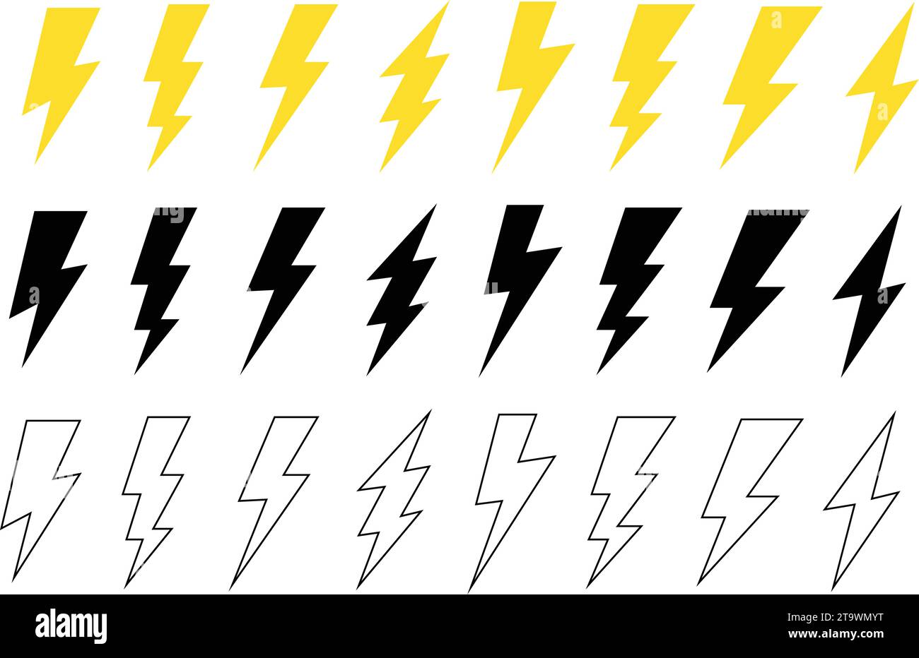 Group of Bolt lightning sign. Set of Electric vector icons. Collection