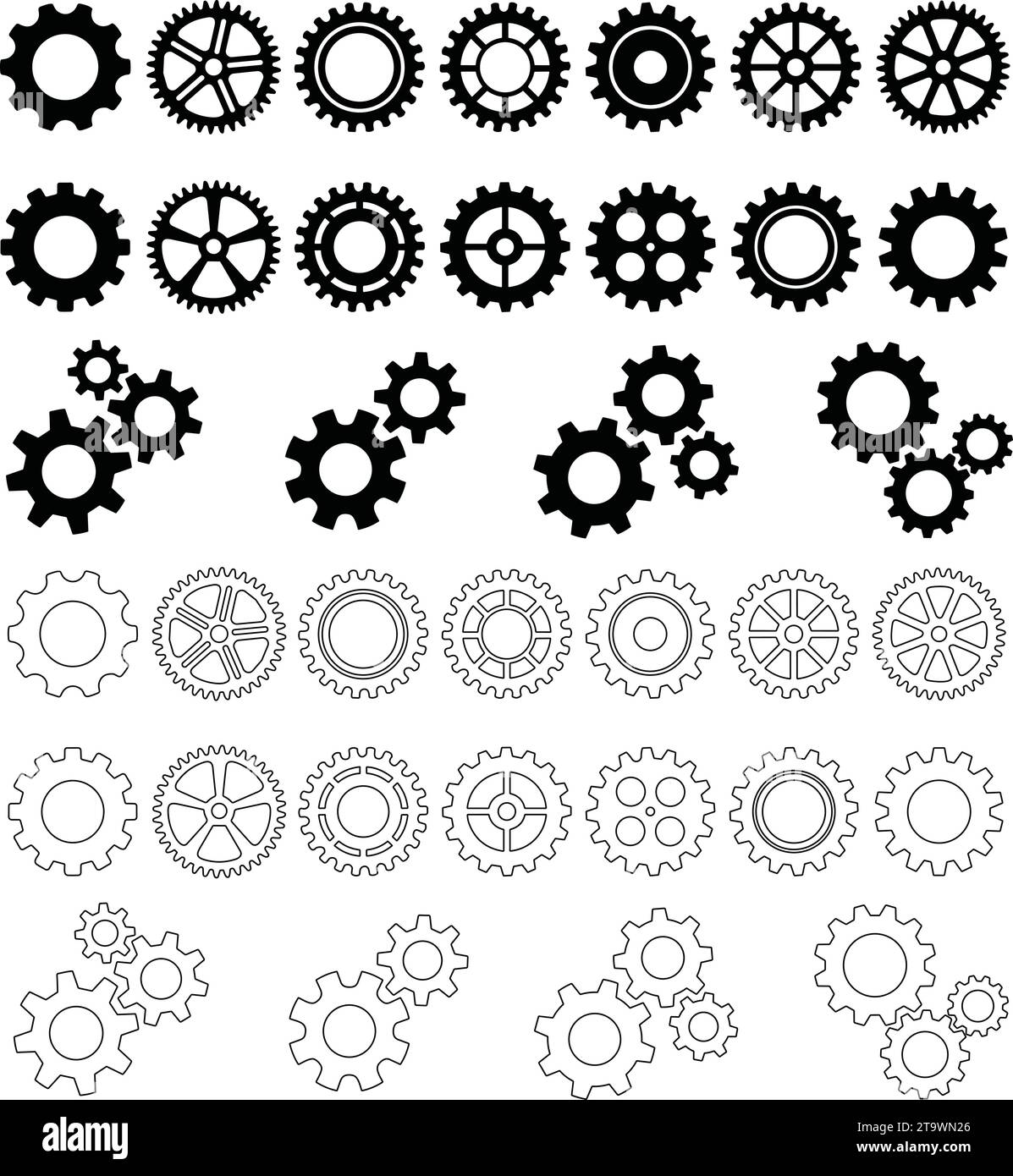 Setting gears icon set. Cogwheel group. Gear design collection Stock