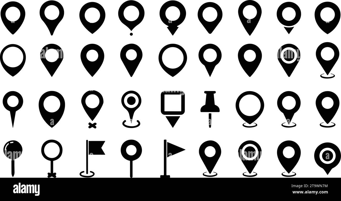 Location map pin icons set. Modern map marker collection. Pinpoint