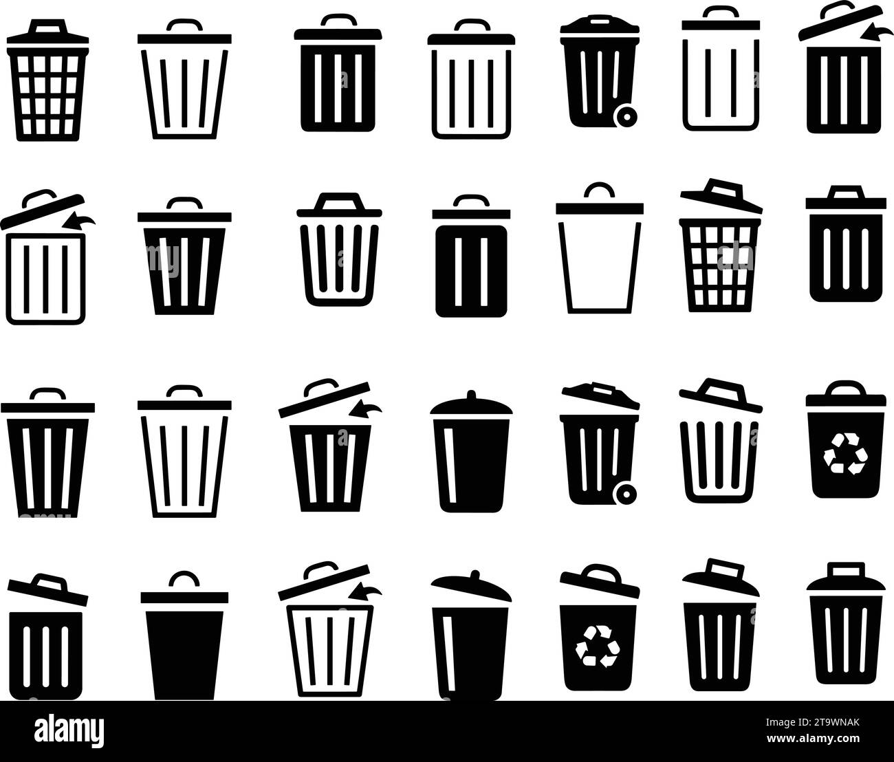 Trash icons set. Dust bin sign collection. Can or delete symbol. Recycle bin icon button. Dustbin icon in trendy flat and line design. wastage or garb Stock Vector