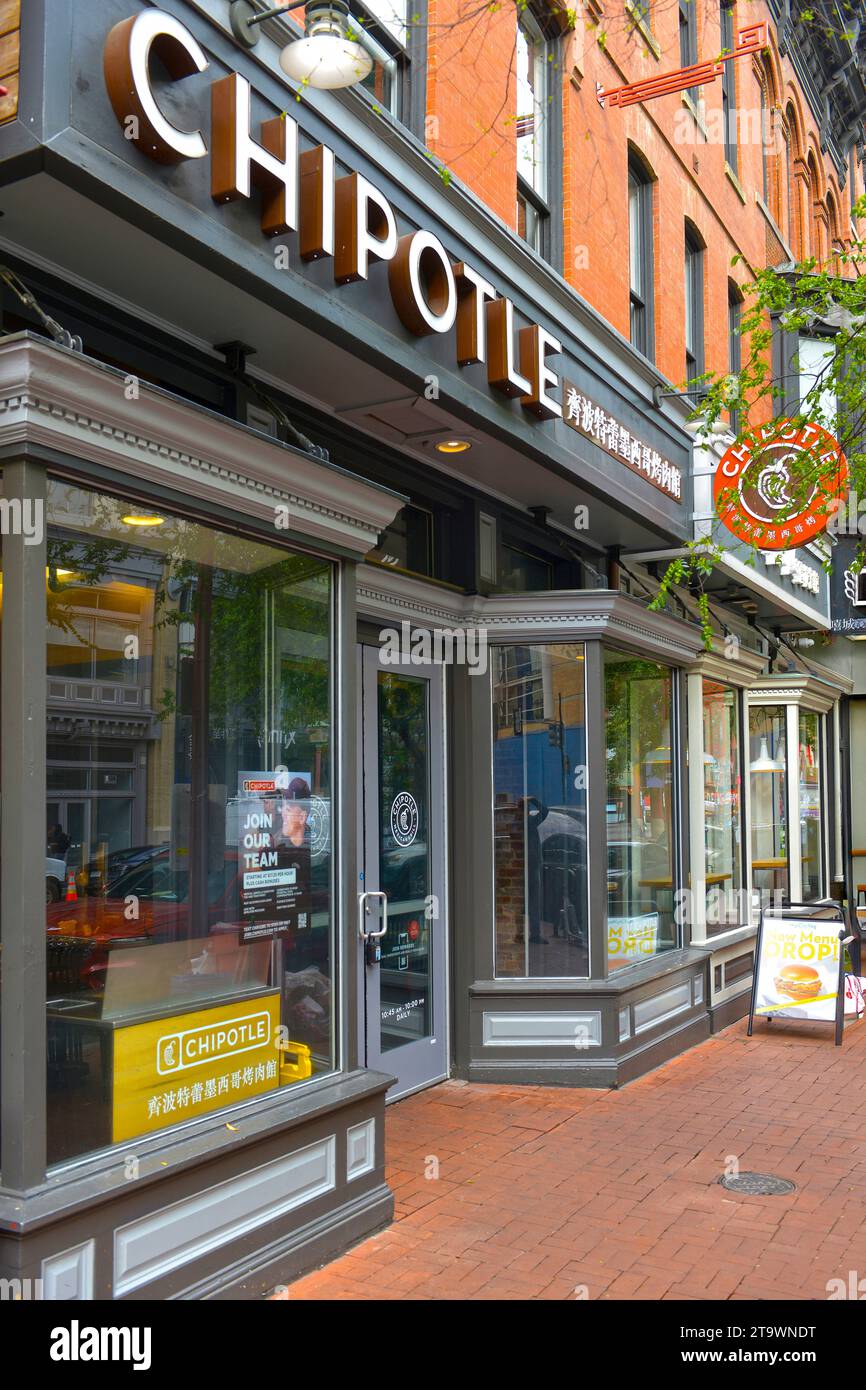 Outside Chipotle fast-food restaurant in Chinatown, NW Washington DC ...