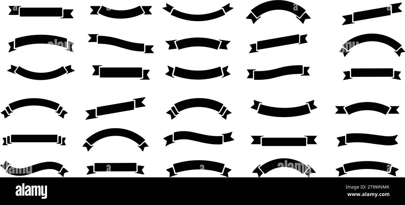 Ribbon banner set. Simple black ribbons. Vector. Vintage Retro collection Stock Vector Image