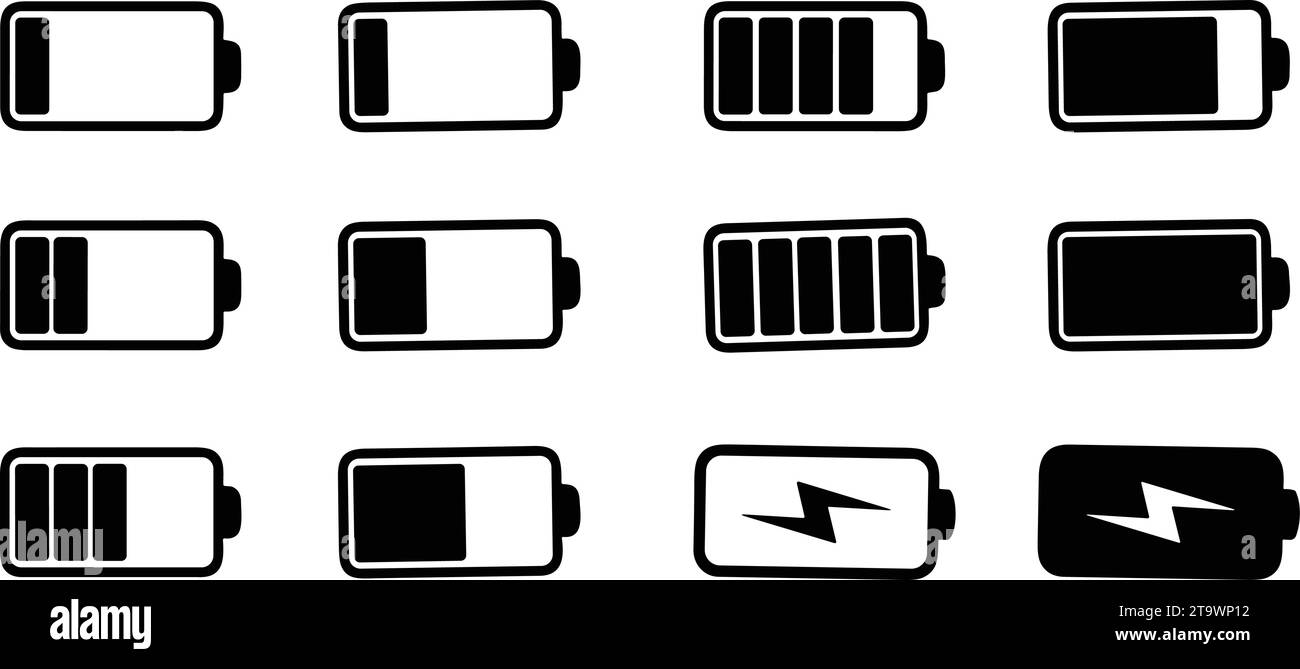 Battery icon set. battery charge level. battery Charging icon. Charge