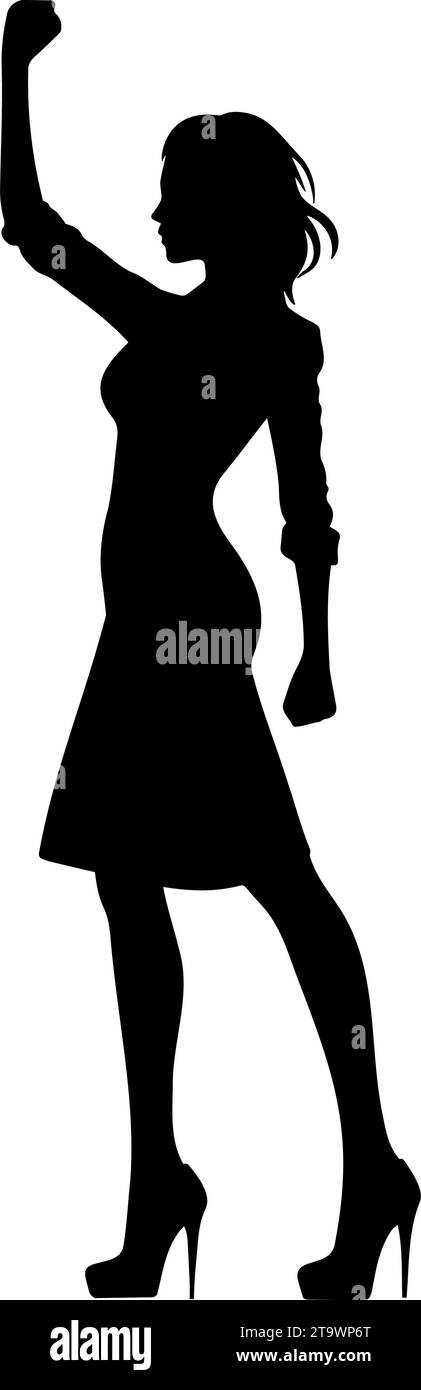 Woman with fist raised silhouette. Vector illustration Stock Vector