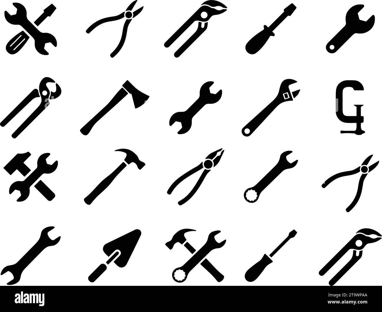 Set of Working Tools Icon. Hammer turn screw tools icon. Instrument collection. Mechanic tool. Construction and repair tools Vector illustration Stock Vector