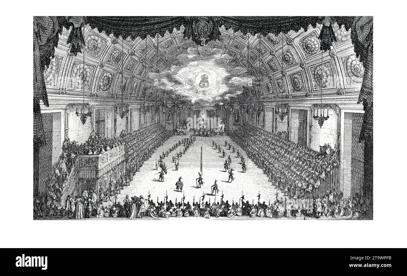 La Defile a Pied (The Parade on Foot), from Le Combat a la Barriere in the Palace at Nancy by Henri Humbert, printed by Sebastien Phillipe. Jacques Ca Stock Photo