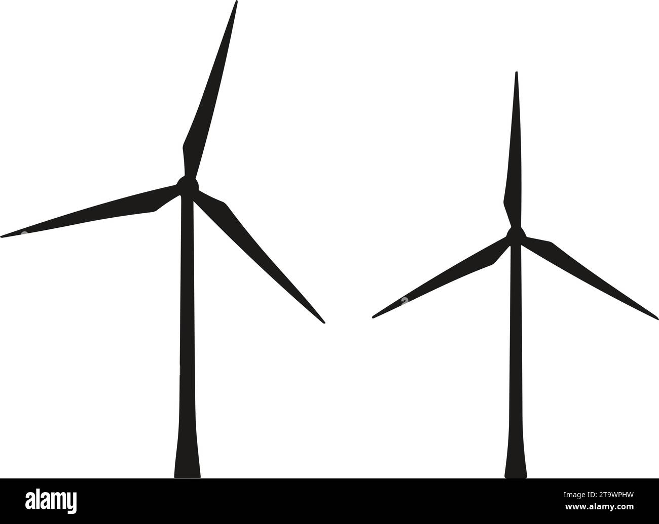 Wind turbine vector silhouette set. Windmill vector icons. Wind turbine icons. Wind power icons. Alternative energy symbols. Renewable power generatio Stock Vector