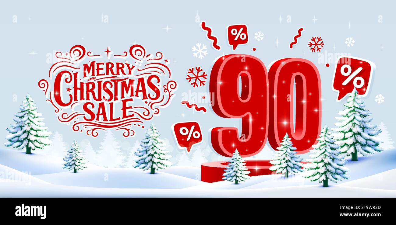 Merry Christmas, 90 percent Off discount. Sale banner and poster. Vector Stock Vector Image