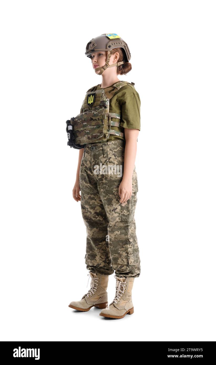Young female soldier isolated on white Stock Photo - Alamy