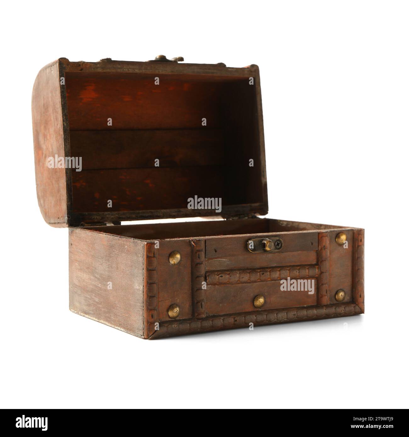 Empty old wooden chest isolated on white background Stock Photo - Alamy