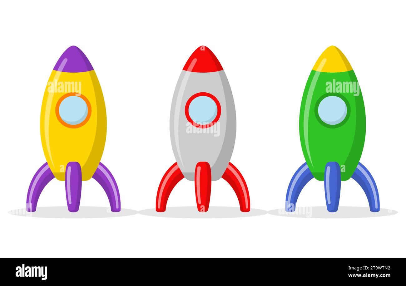 Rocket space ships set isolated on white background. Children toy