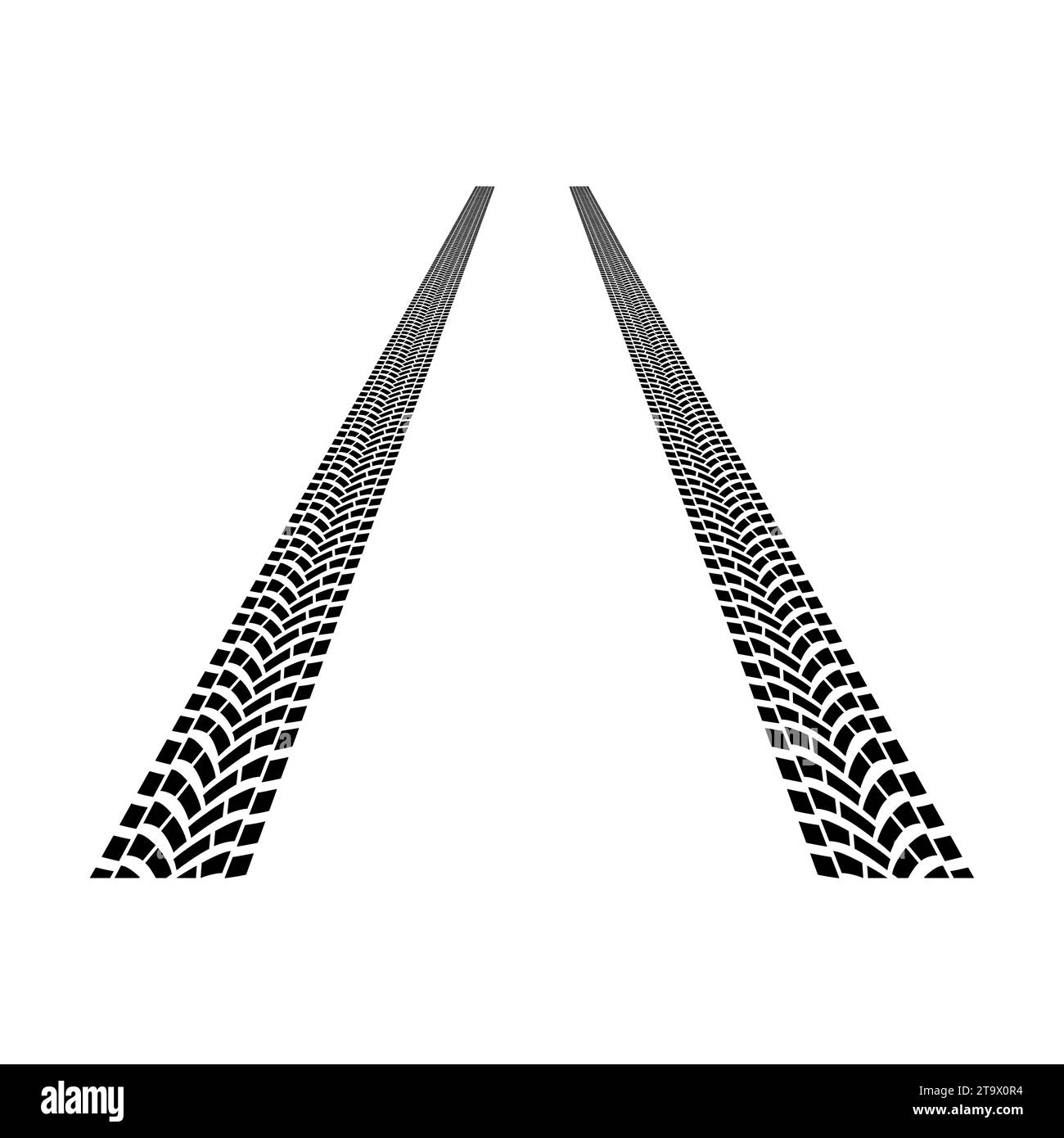 Road tire tracks perspective isolated on white background. Print textured wheel track. Tire marks, tire tread, tread marks silhouette for machine Stock Vector
