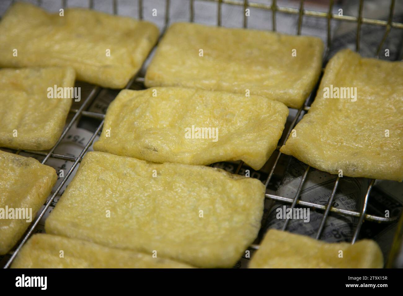 Deep fried fresh tofu portions prepared in a Tofu Shop in Shizuoka