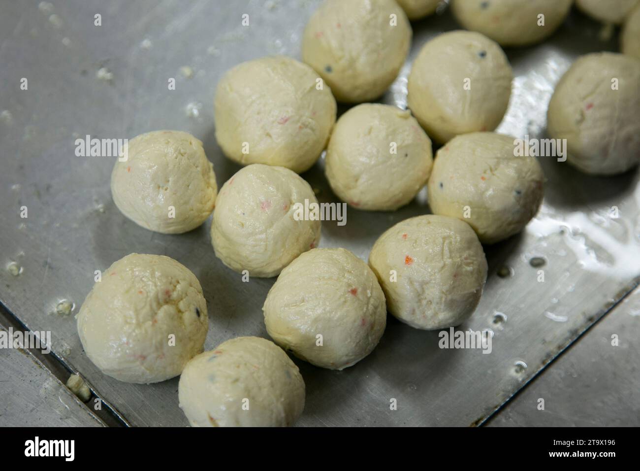 Preparing deep fried tofu balls at a Tofu Shop in Shizuoka, Japan Stock