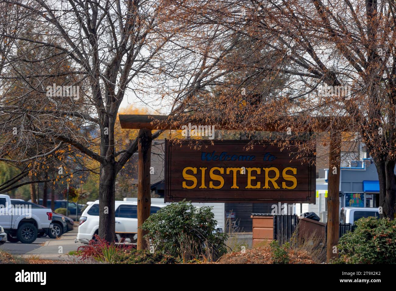 Sisters, Oregon, USA October 22, 2023 Downtown Sisters, a high