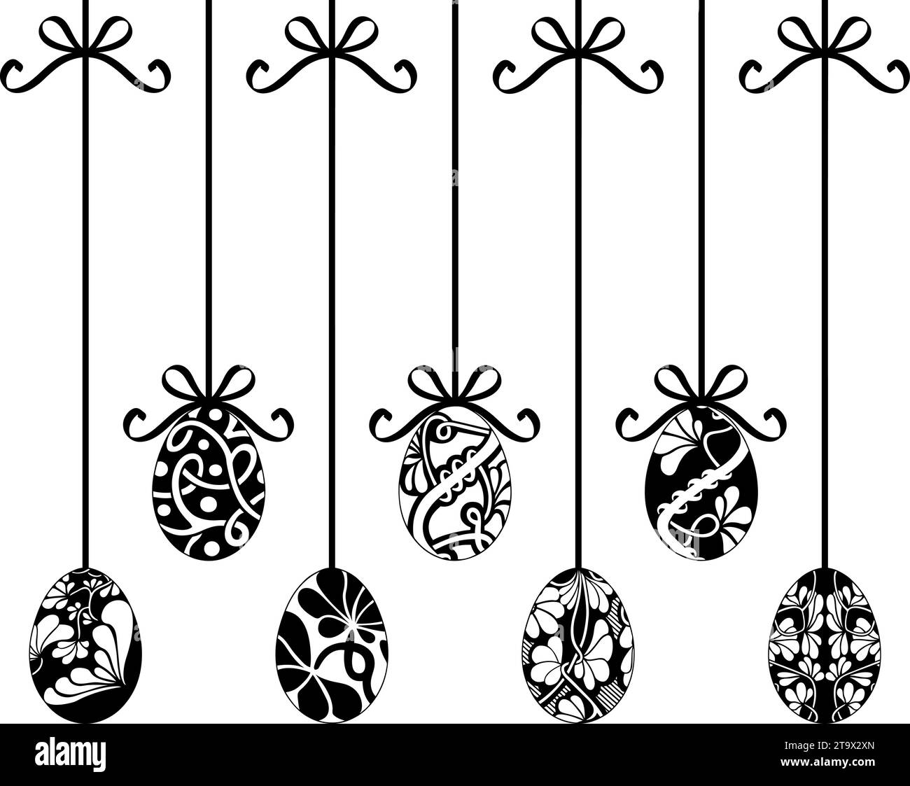 Collection of different hanging Easter egg decorations isolated on white Stock Vector