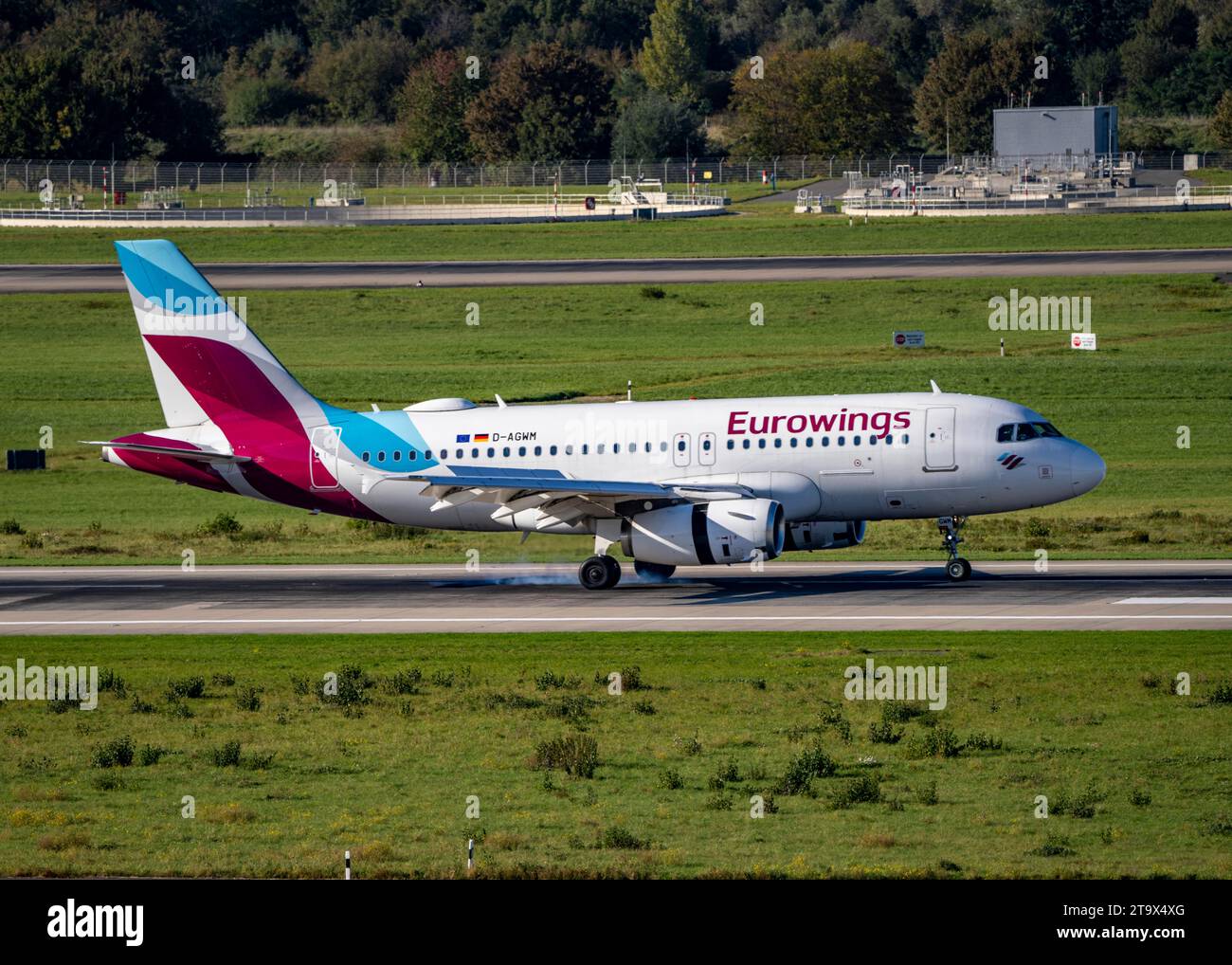 Düsseldorf Airport, Eurowings aircraft, Airbus A319-100 on landing, Stock Photo