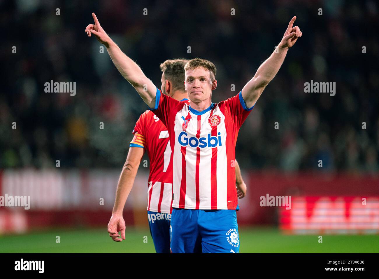 Girona, Spain, 27, November, 2023.  Spanish LaLiga EA Sports: Girona FC v Athletic Club.  (08) Viktor Tsygankov celebrates his score.  Credit: Joan G/Alamy Live News Stock Photo