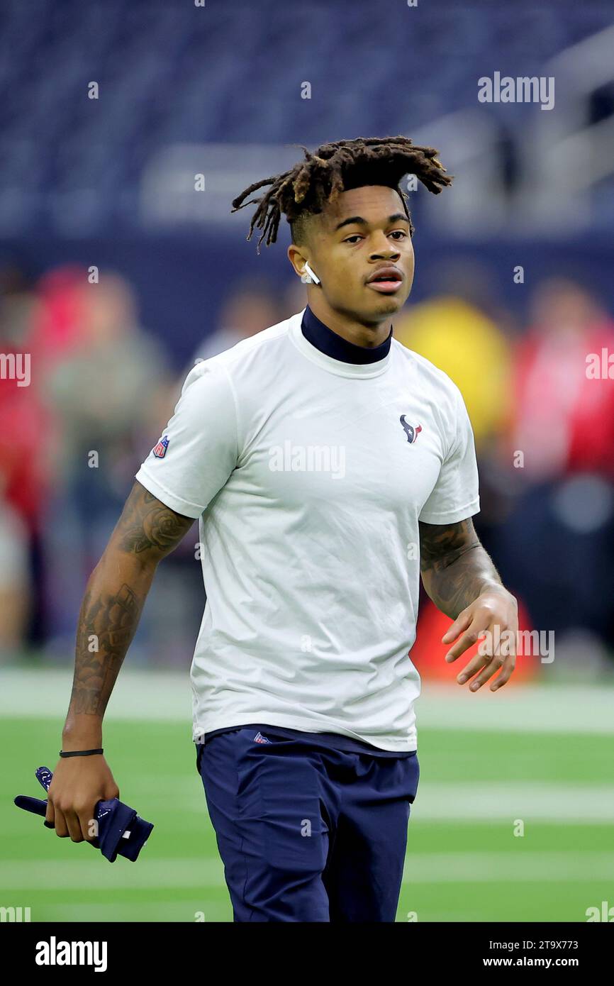 Houston, Texas, USA. 26th Nov, 2023. Houston Texans wide receiver Tank Dell (3) prior to the game between the Houston Texans and the Jacksonville Jaguars at NRG Stadium in Houston, TX on November 26, 2023. (Credit Image: © Erik Williams/ZUMA Press Wire) EDITORIAL USAGE ONLY! Not for Commercial USAGE! Stock Photo