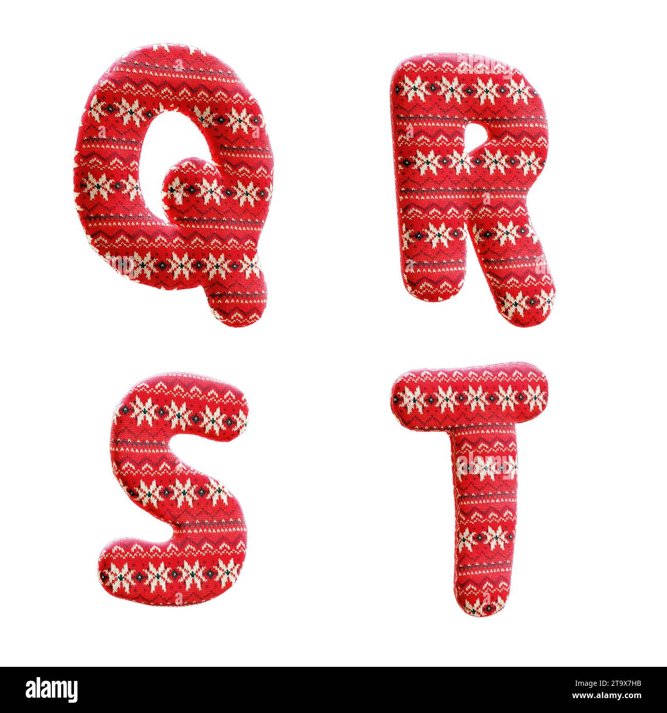 3d rendering of knitted christmas fabric alphabet - letters Q-T Stock Photo