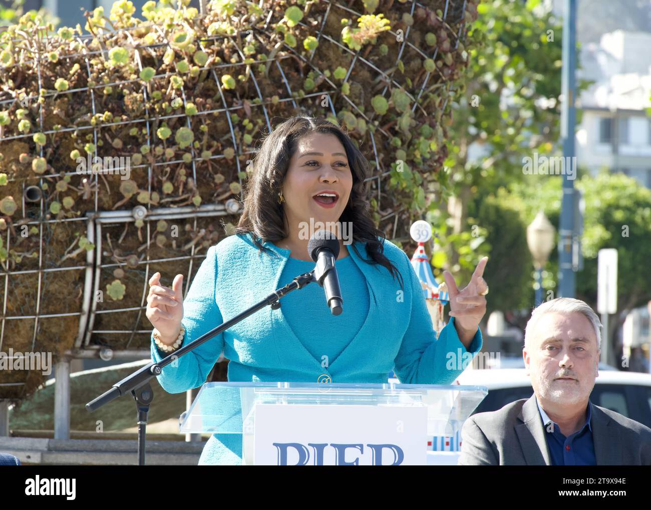 Mayar Modon San Francisco, CA - Sept 28, 2023: Mayor London Breed speaking at the ...