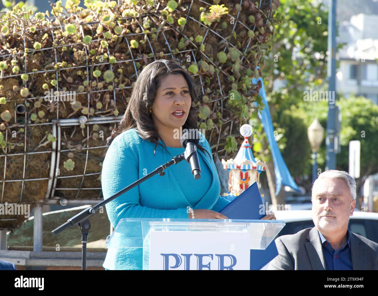 San Francisco, CA - Sept 28, 2023: Mayor London Breed speaking at the ...