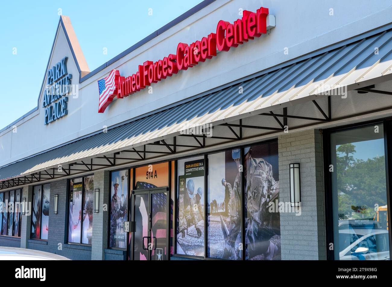 NEW ORLEANS, LA, USA - SEPTEMBER 16, 2023: Closeup of Armed Forces Career Center in Mid City strip mall Stock Photo