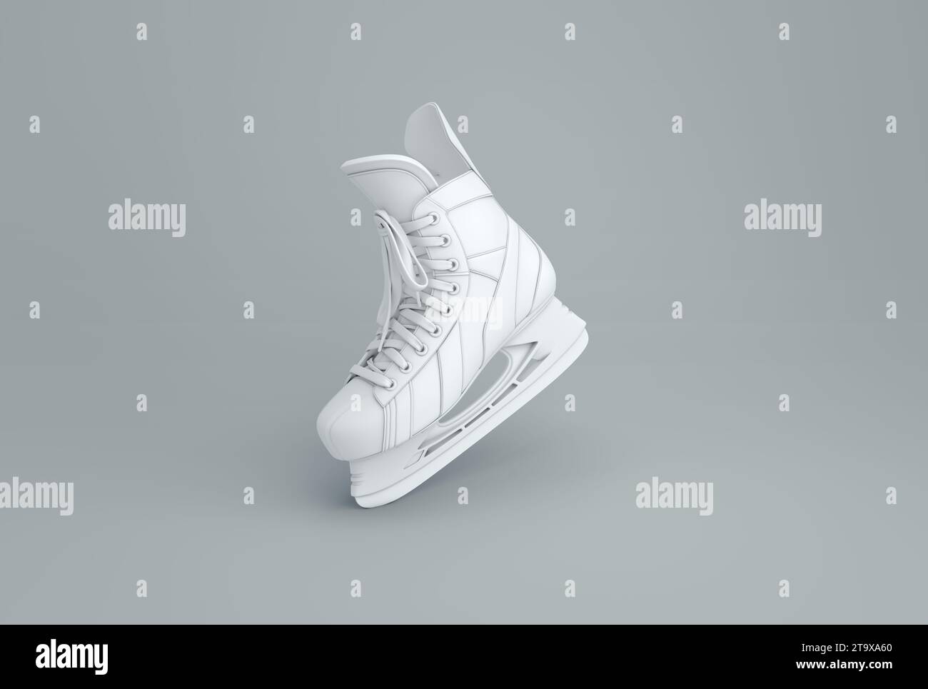 White Ice Skate on a Gray Studio Background. Minimal concept. Monochrome. 3D render. Stock Photo