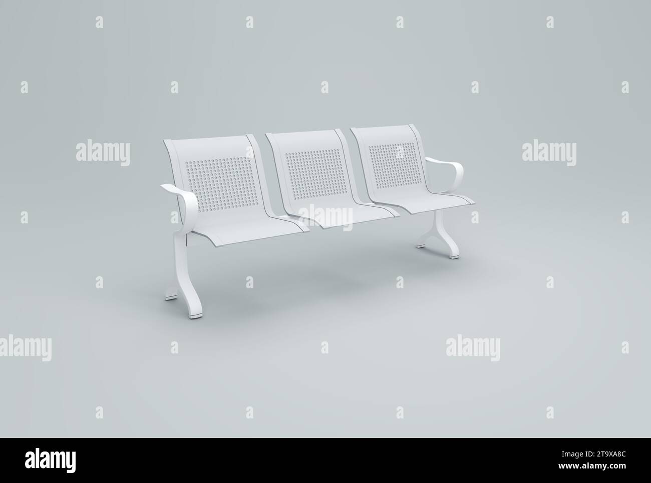 White Public Seating on a Gray Studio Background. Minimal concept. Monochrome. 3D render. Stock Photo
