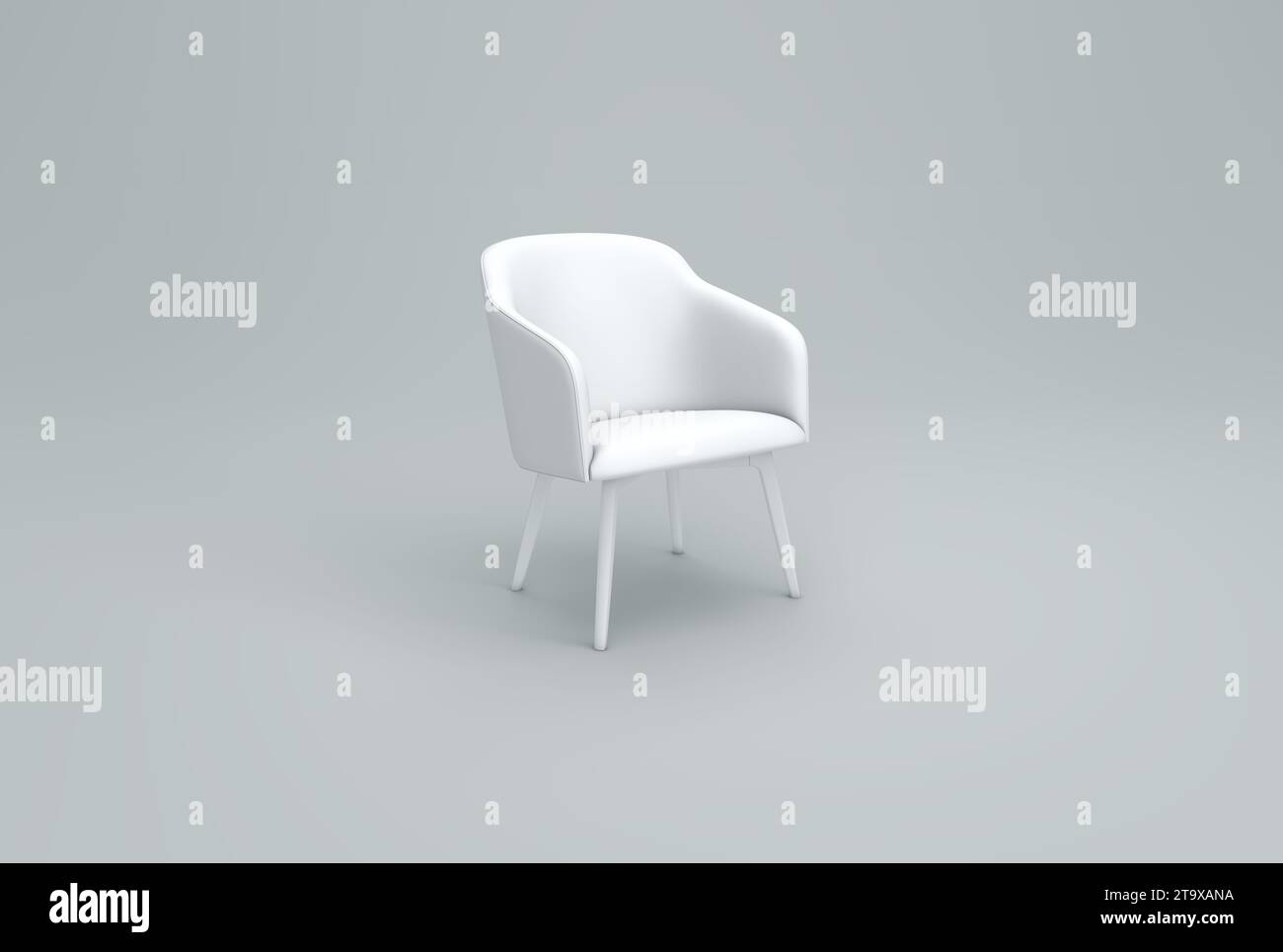 White Armchair on a Gray Studio Background. Minimal concept. Monochrome. 3D render. Stock Photo
