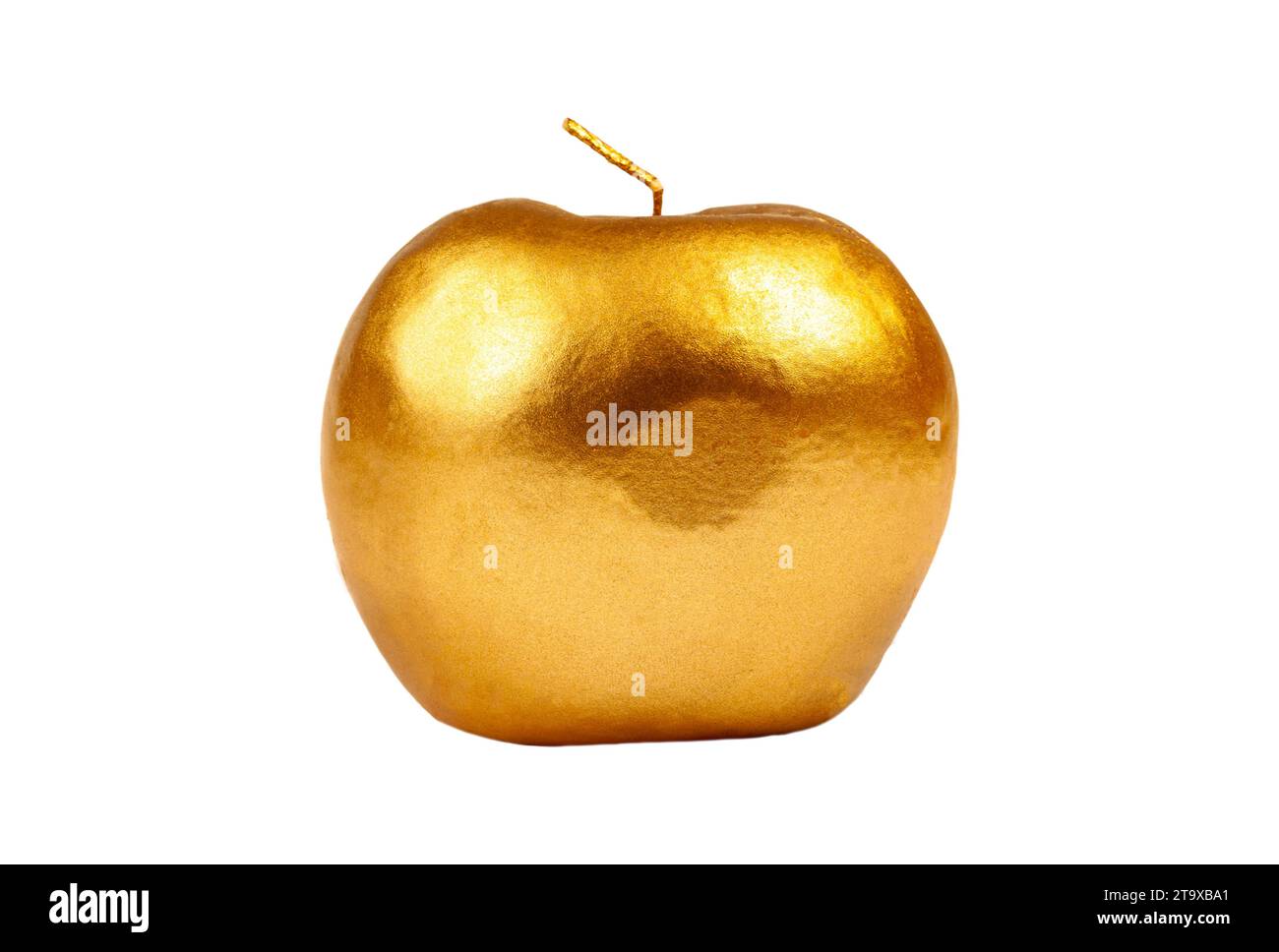 Golden apple, a shiny apple made out of gold, real light gold colored ...