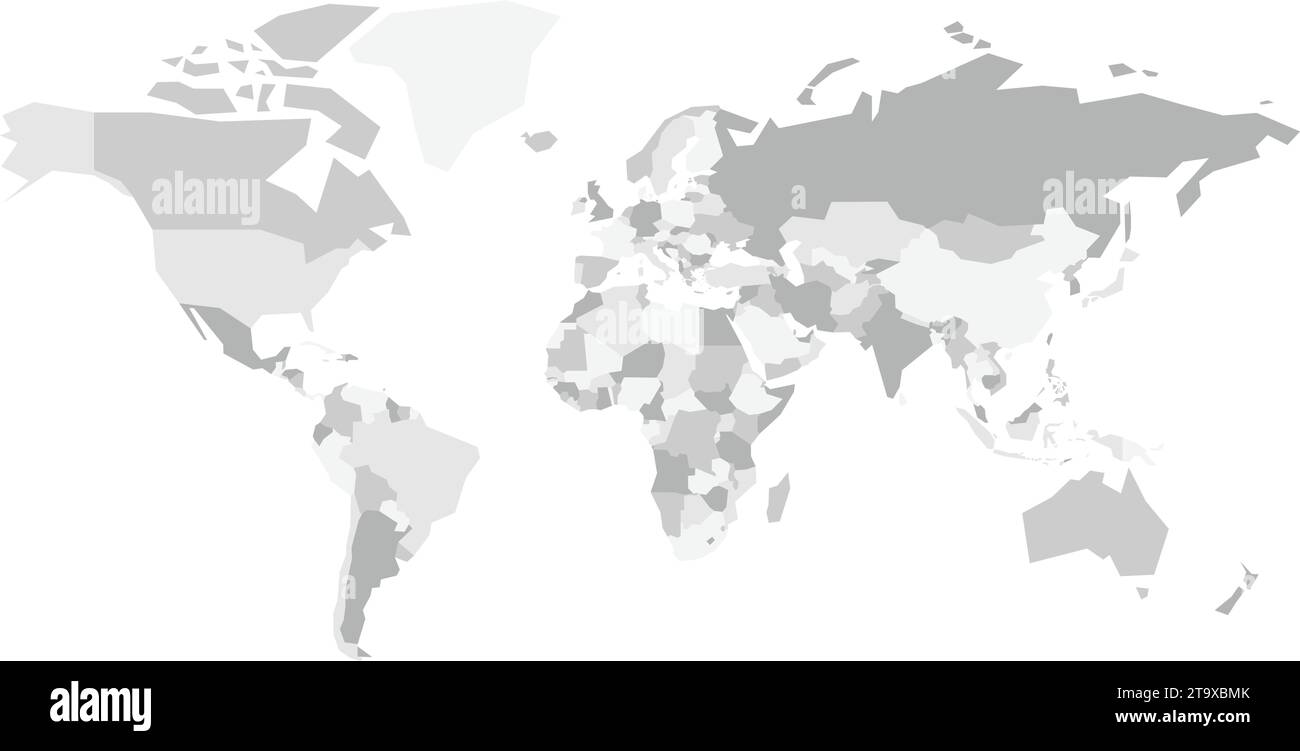 Blank political map of World. Simplified vector map in four shades of