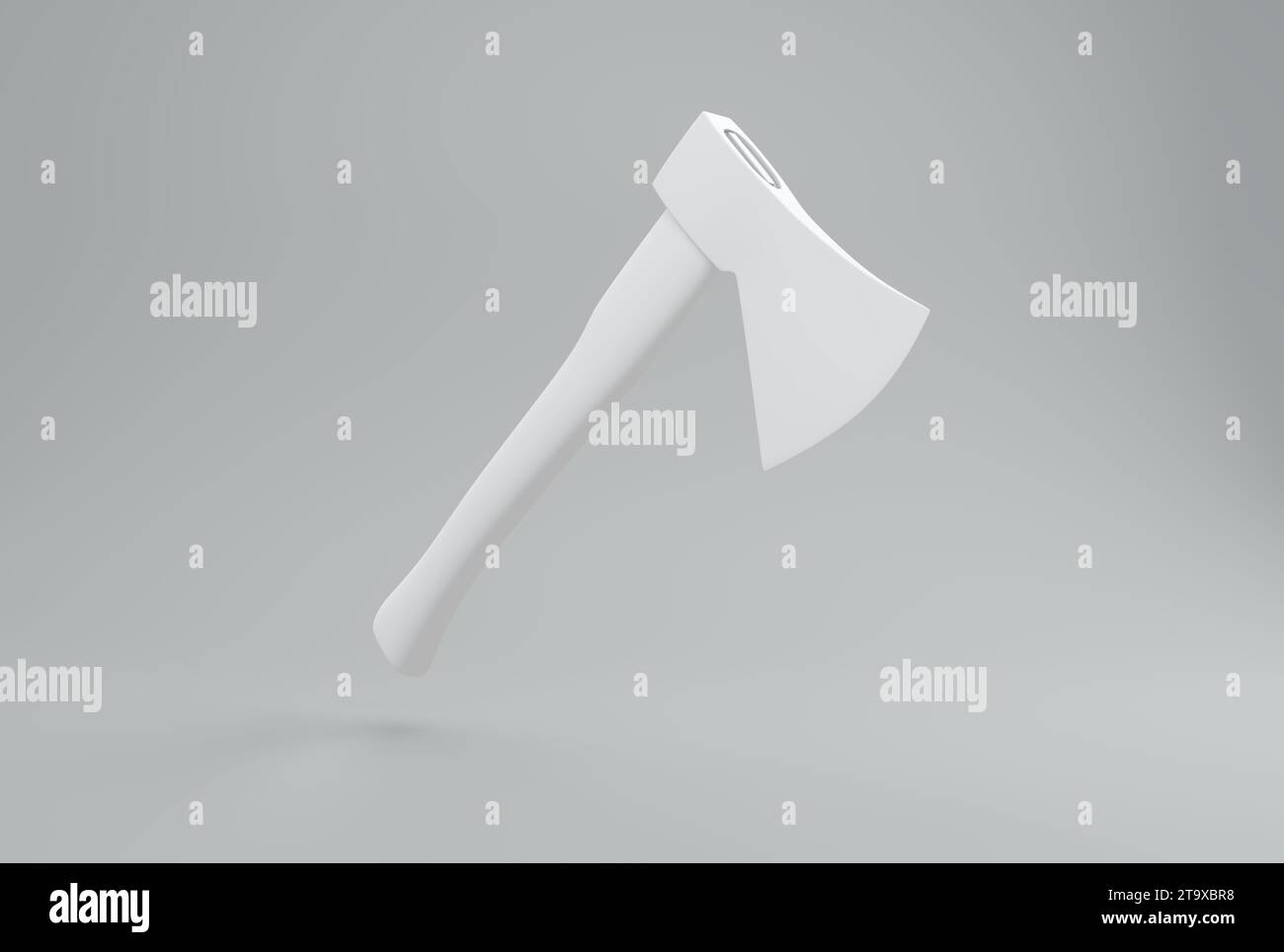 White Axe on a Gray Studio Background. Minimal concept. Perspective view. Monochrome. 3D render. Stock Photo