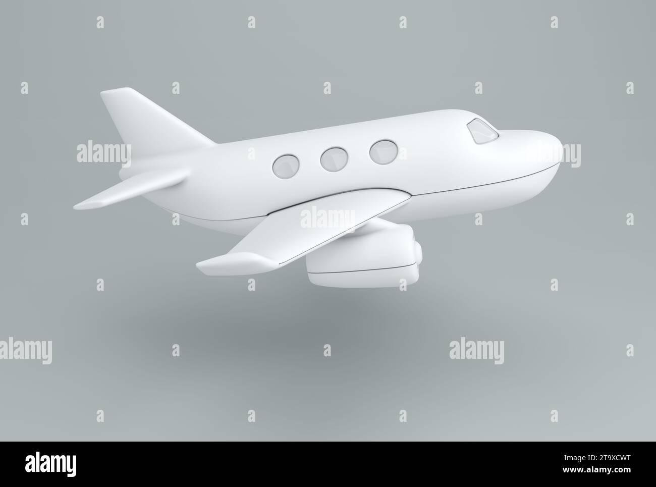 White Toy Plane on a Gray Studio Background. Minimal concept. Monochrome. 3D render. Stock Photo